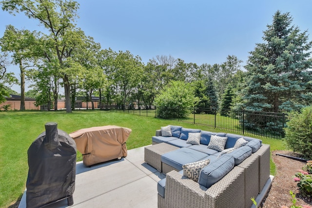 0N337 Herrick Dr, Wheaton, IL 60187 - fenced backyard featuring outdoor lounge area, a patio, and area for grilling