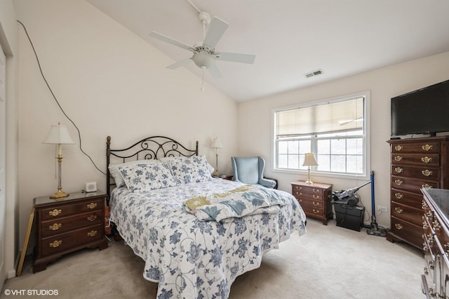 573 W Parkside Dr, Palatine, IL 60067 - bedroom featuring light colored carpet, vaulted ceiling, and ceiling fan
