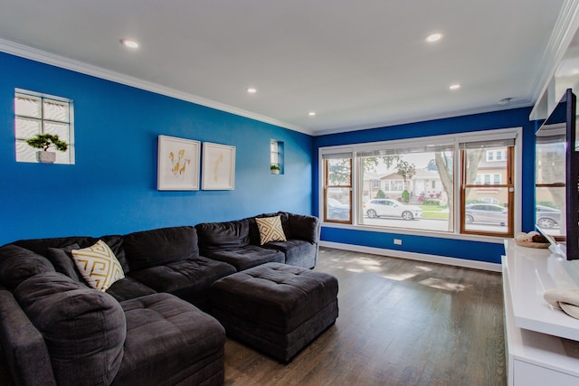 5246 N Mason Ave, Chicago, IL 60630 - living area with crown molding, wood finished floors, and recessed lighting