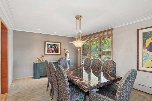 8850 Karlov Ave, Skokie, IL 60076 - dining area with ornamental molding, baseboard heating, and recessed lighting