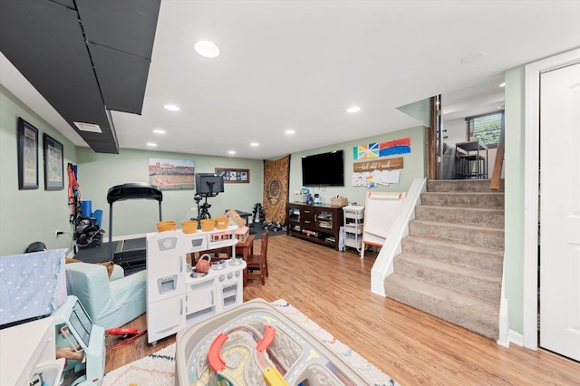 9912 S Kolmar Ave, Oak Lawn, IL 60453 - living room featuring wood finished floors, stairs, and recessed lighting
