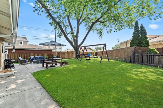 9912 S Kolmar Ave, Oak Lawn, IL 60453 - fenced backyard with an outdoor living space, a patio, and a playground