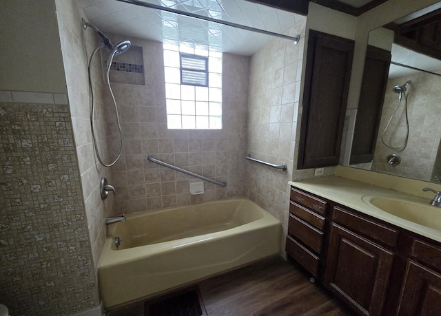 434 S Lewis Ave, Lombard, IL 60148 - full bathroom with shower / washtub combination, vanity, wood finished floors, and tile walls