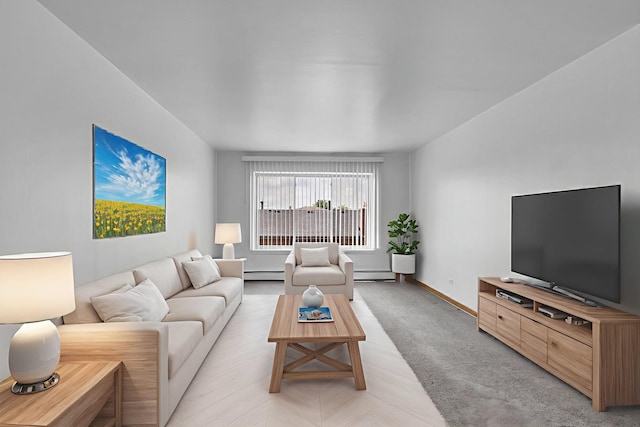 9819 S Cicero Ave Unit 6, Oak Lawn, IL 60453 - living room featuring a baseboard radiator, baseboard heating, and light carpet