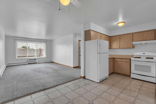 9819 S Cicero Ave Unit 6, Oak Lawn, IL 60453 - kitchen with white appliances, under cabinet range hood, light flooring, light countertops, and a ceiling fan
