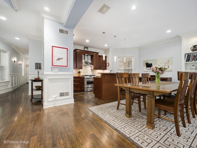 1416 W Olive Ave Unit 1, Chicago, IL 60660 - dining space with dark wood finished floors, crown molding, wainscoting, and recessed lighting