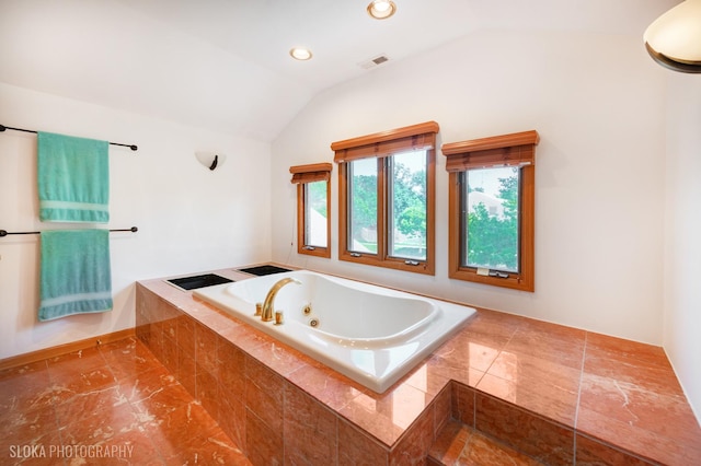 530 Sunnyside Ave, Gurnee, IL 60031 - full bath with lofted ceiling, a jetted tub, and recessed lighting