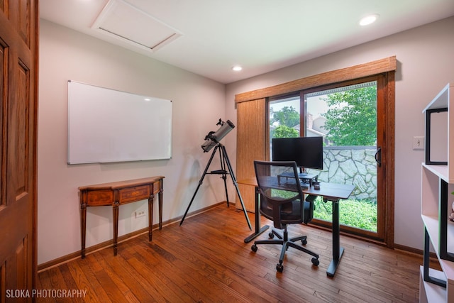 530 Sunnyside Ave, Gurnee, IL 60031 - office featuring wood-type flooring, attic access, and recessed lighting