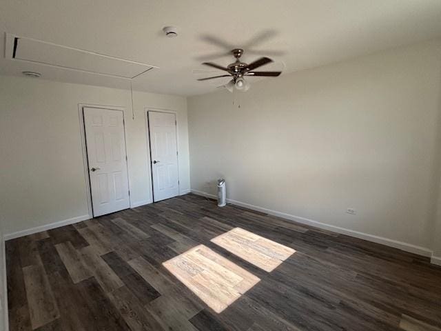 20031 Scott St, Mokena, IL 60448 - spare room with attic access, dark wood-style flooring, ceiling fan, and a smoke detector