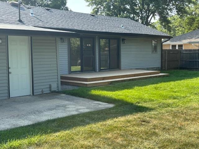 20031 Scott St, Mokena, IL 60448 - back of house with a wooden deck, roof with shingles, and a patio