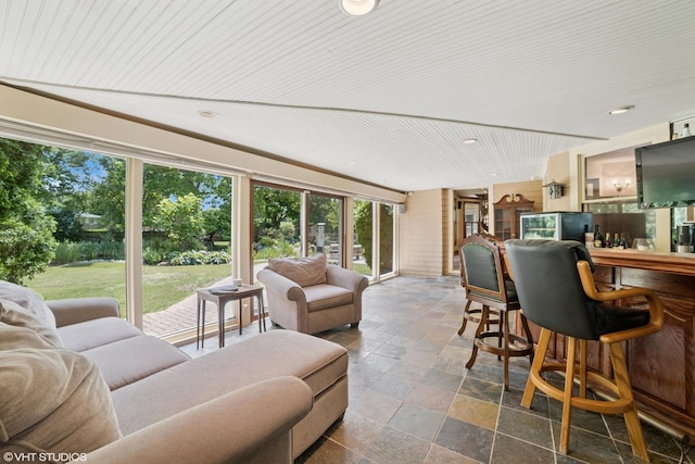 691 Lake Ave, Crystal Lake, IL 60014 - living area featuring stone tile flooring and recessed lighting