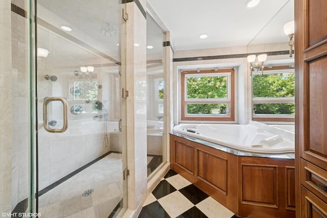 691 Lake Ave, Crystal Lake, IL 60014 - full bath featuring a garden tub, a shower stall, and recessed lighting