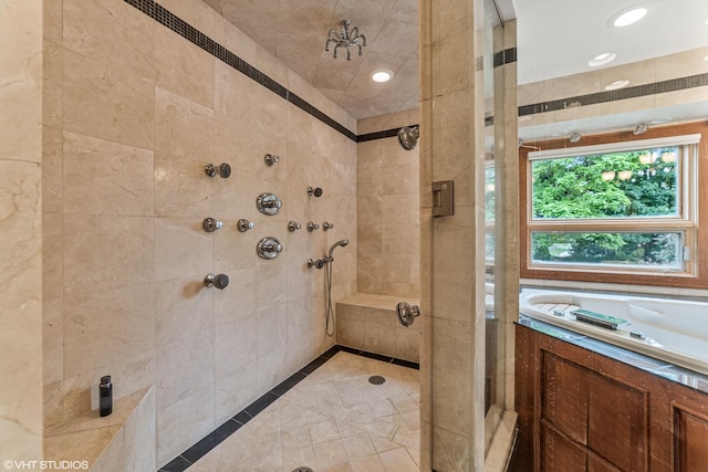 691 Lake Ave, Crystal Lake, IL 60014 - full bath with a stall shower, inlaid floor details, and recessed lighting