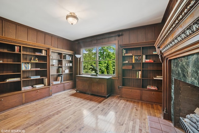 691 Lake Ave, Crystal Lake, IL 60014 - unfurnished office featuring light wood-type flooring and wood walls