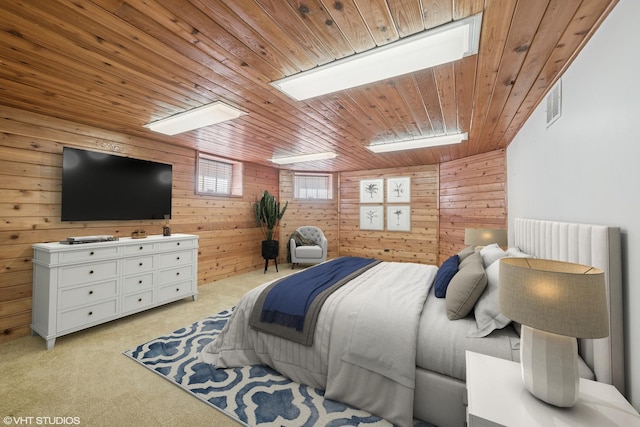 691 Lake Ave, Crystal Lake, IL 60014 - bedroom with wood walls, wooden ceiling, and light colored carpet