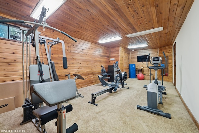 691 Lake Ave, Crystal Lake, IL 60014 - workout room with wooden walls, carpet flooring, and wooden ceiling