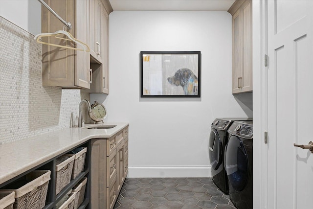 1311 Hickory Tree Ct, Mahomet, IL 61853 - laundry area featuring cabinet space, separate washer and dryer, and dark tile patterned floors