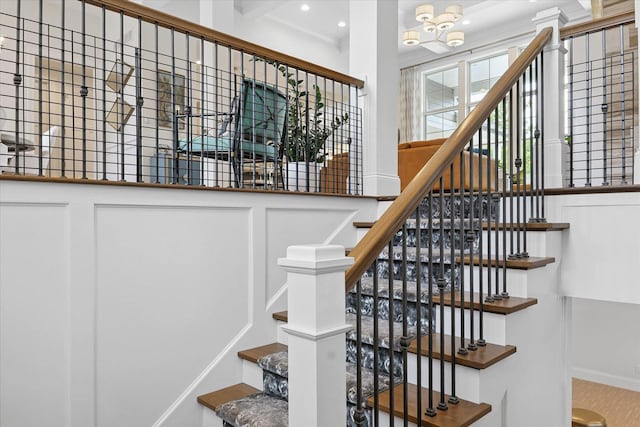 1311 Hickory Tree Ct, Mahomet, IL 61853 - stairway with a chandelier and recessed lighting