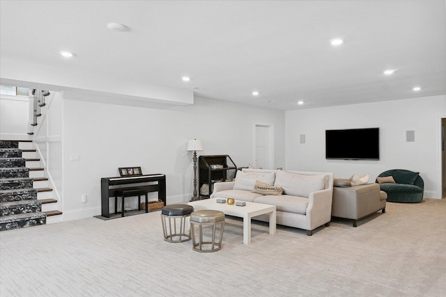1311 Hickory Tree Ct, Mahomet, IL 61853 - living room featuring recessed lighting and stairway