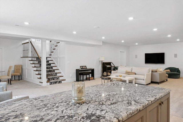 1311 Hickory Tree Ct, Mahomet, IL 61853 - living room with stairway and recessed lighting
