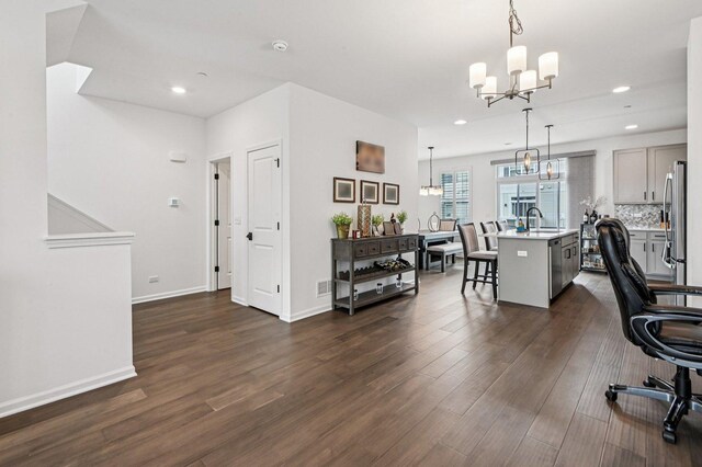 30W003 Brayman Ct, Warrenville, IL 60563 - office space with a chandelier, dark wood finished floors, and recessed lighting