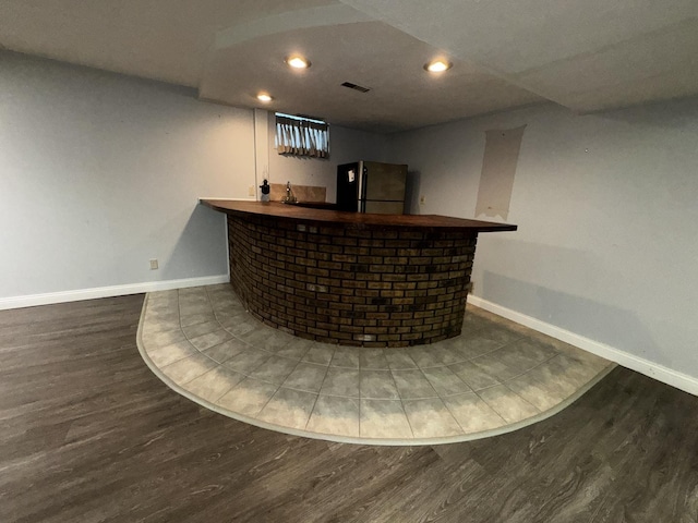 400 N Cottage Ave, Normal, IL 61761 - indoor bar featuring freestanding refrigerator, wood finished floors, and recessed lighting