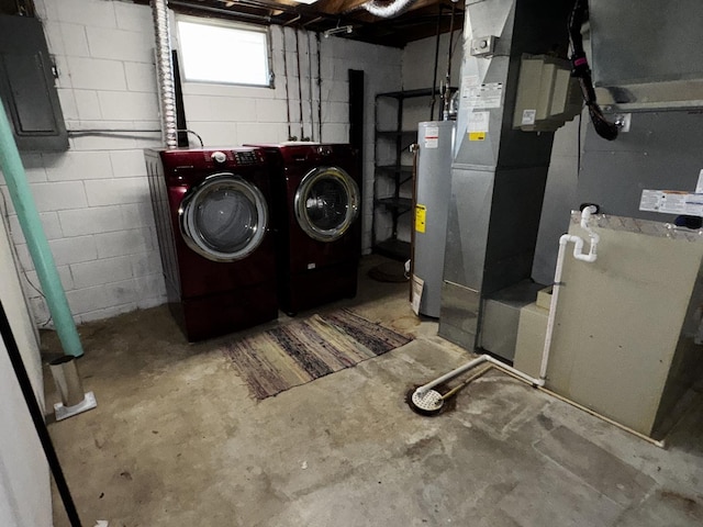 400 N Cottage Ave, Normal, IL 61761 - below grade area with water heater, washer and clothes dryer, concrete block wall, and electric panel