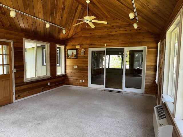 400 N Cottage Ave, Normal, IL 61761 - unfurnished sunroom featuring track lighting, vaulted ceiling, plenty of natural light, and a ceiling fan