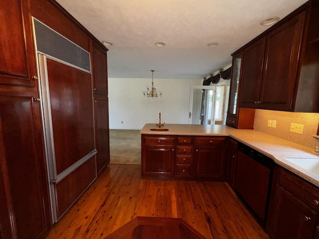 400 N Cottage Ave, Normal, IL 61761 - kitchen featuring dishwashing machine, paneled refrigerator, wood finished floors, a chandelier, and light countertops