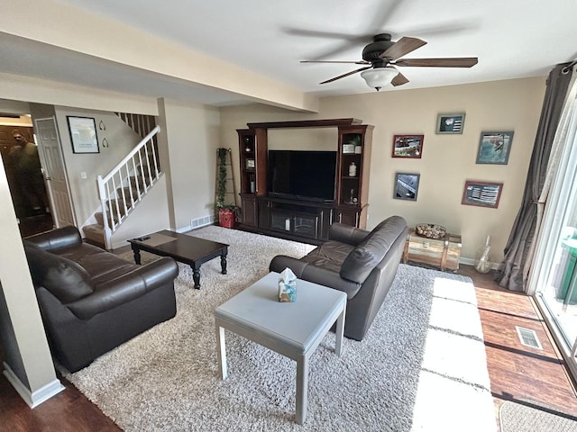 543 Norman Rd Unit 543, Bolingbrook, IL 60440 - living area with a ceiling fan, stairs, and wood finished floors