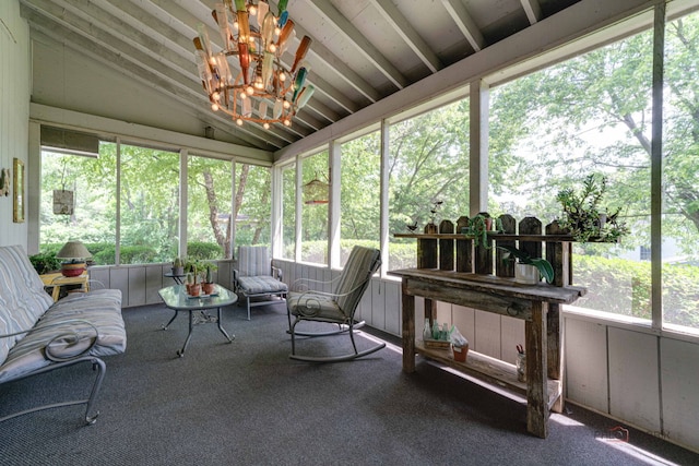 24 Hickory Rd, Oakwood Hills, IL 60013 - sunroom featuring lofted ceiling and a chandelier