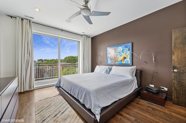3255 N Paulina St Unit 4A, Chicago, IL 60657 - bedroom featuring wood finished floors, access to exterior, a ceiling fan, and recessed lighting