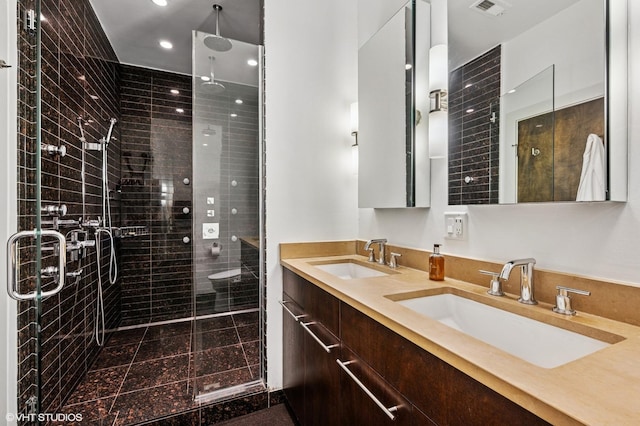 3255 N Paulina St Unit 4A, Chicago, IL 60657 - full bathroom with a shower stall, double vanity, and recessed lighting