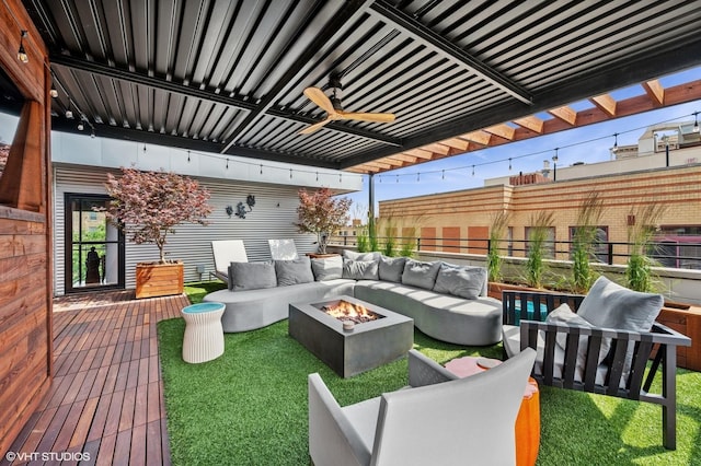 3255 N Paulina St Unit 4A, Chicago, IL 60657 - view of patio / terrace with an outdoor living space with a fire pit and a ceiling fan