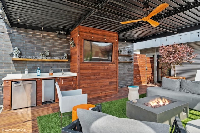 3255 N Paulina St Unit 4A, Chicago, IL 60657 - view of patio with an outdoor fire pit, a deck, a ceiling fan, and area for grilling