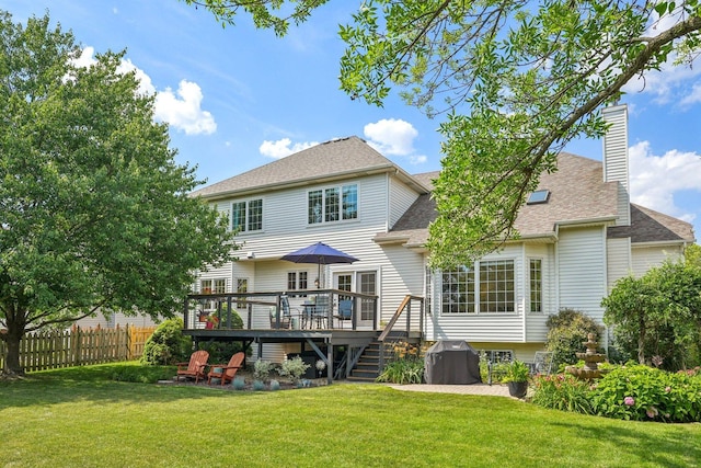2524 Wild Timothy Rd, Naperville, IL 60564 - rear view of property featuring a wooden deck, a chimney, roof with shingles, and stairs