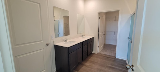 6473 Juniper Dr, Wonder Lake, IL 60097 - bathroom with double vanity, wood finished floors, and a spacious closet