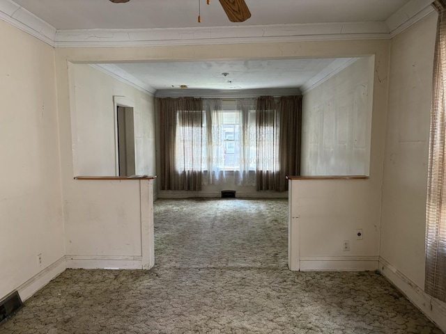 5535 S Fairfield Ave, Chicago, IL 60629 - empty room with carpet floors, ornamental molding, and a ceiling fan