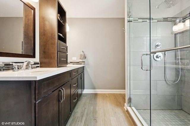 1167 Book Rd, Naperville, IL 60540 - bathroom with vanity, wood finished floors, and a stall shower