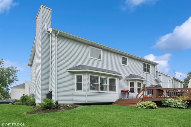 1167 Book Rd, Naperville, IL 60540 - back of property featuring a chimney, a deck, and a lawn