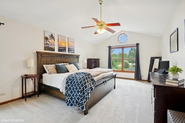 1167 Book Rd, Naperville, IL 60540 - bedroom featuring light carpet, vaulted ceiling, and a ceiling fan