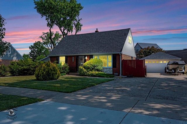 7117 W 82nd Pl, Burbank, IL 60459 - new england style home featuring brick siding, concrete driveway, roof with shingles, an attached garage, and a chimney