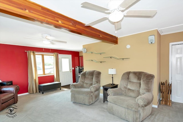 7117 W 82nd Pl, Burbank, IL 60459 - living area featuring a ceiling fan, carpet floors, and crown molding