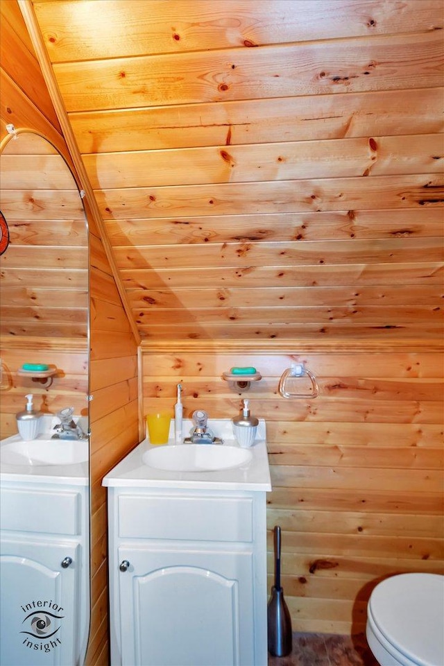 7117 W 82nd Pl, Burbank, IL 60459 - bathroom featuring vanity, wooden walls, and wooden ceiling