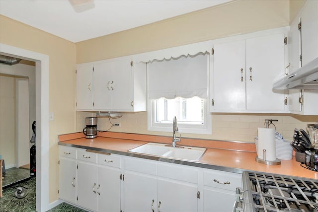 7117 W 82nd Pl, Burbank, IL 60459 - kitchen featuring range, decorative backsplash, white cabinets, and light countertops