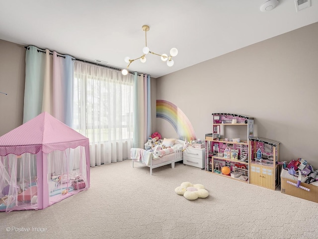 849 Cramer Ct, Willowbrook, IL 60527 - recreation room with a chandelier and carpet flooring