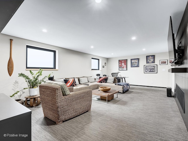 849 Cramer Ct, Willowbrook, IL 60527 - living area featuring recessed lighting, a fireplace, and carpet flooring