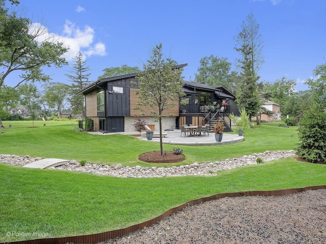 849 Cramer Ct, Willowbrook, IL 60527 - view of grassy yard featuring a patio area, a deck, and stairway