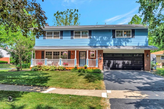 19126 Pierce Ave, Homewood, IL 60430 - view of front of property with driveway, a porch, brick siding, a front yard, and a garage