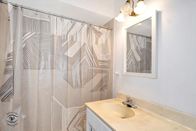 19126 Pierce Ave, Homewood, IL 60430 - bathroom featuring vanity, a shower with curtain, and a chandelier